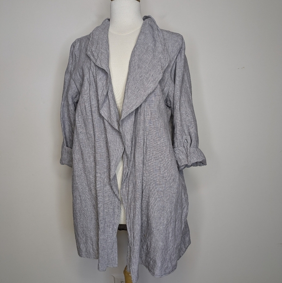 Blu No. 9 Linen Waterfall Cardigan Size XL Grey Pocketed Lagenlook - Picture 1 of 14